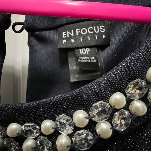 En Focus Navy Blue Shiny Jewel Neckline Dress size 10 petite - Picture 3 of 6